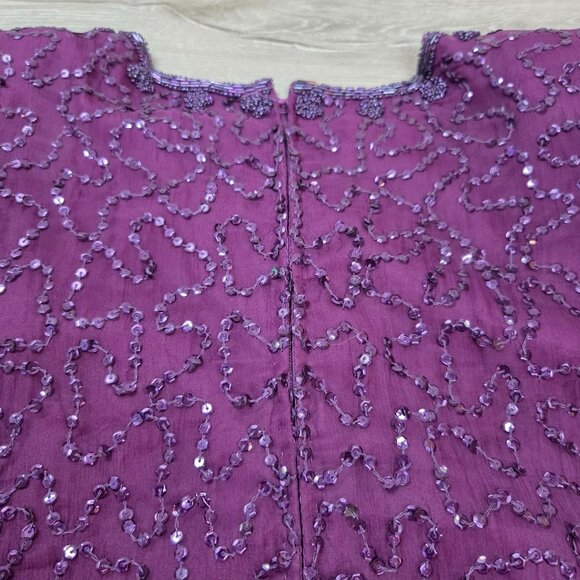 Vintage 90's Purple Beaded Short Sleeve Dress With Shoulder Pads Womens Size 2X - Picture 11 of 16